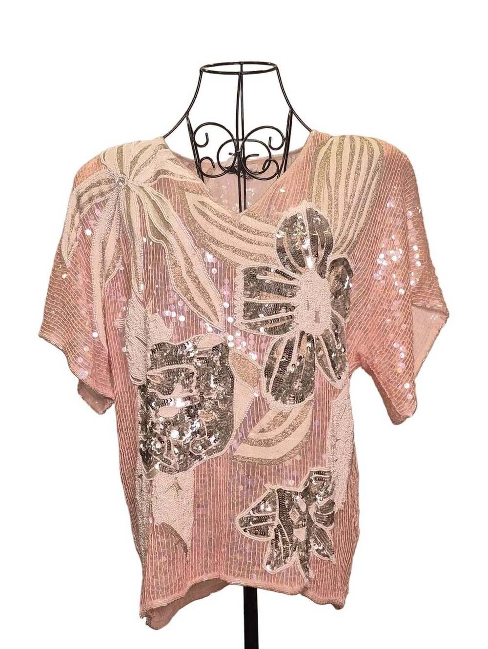 1980s St. Martin Heavily Beaded Blouse — Size Large